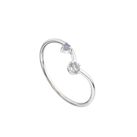 Rock crystal and iolite silver ring