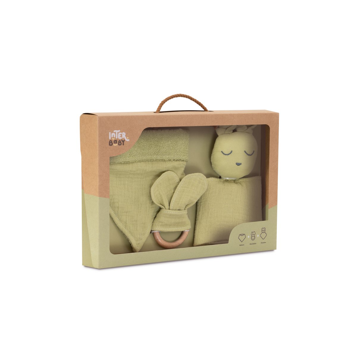 SET DOUDOU + BANDANA + Bijtring - MOD. OSO - OLIJFGROEN