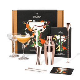 Set de regalo Cocora Martini - Set de cóctel de acero inoxidable de 8 piezas - Coctelera - Copas Coupe Martini - Libro de cócteles - Sostenible