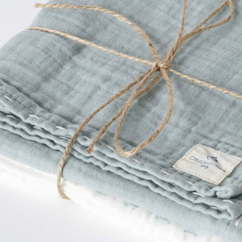 OrganicEra Organic Cotton Muslin Set of 2 pcs, Hand embroidered, Aqua