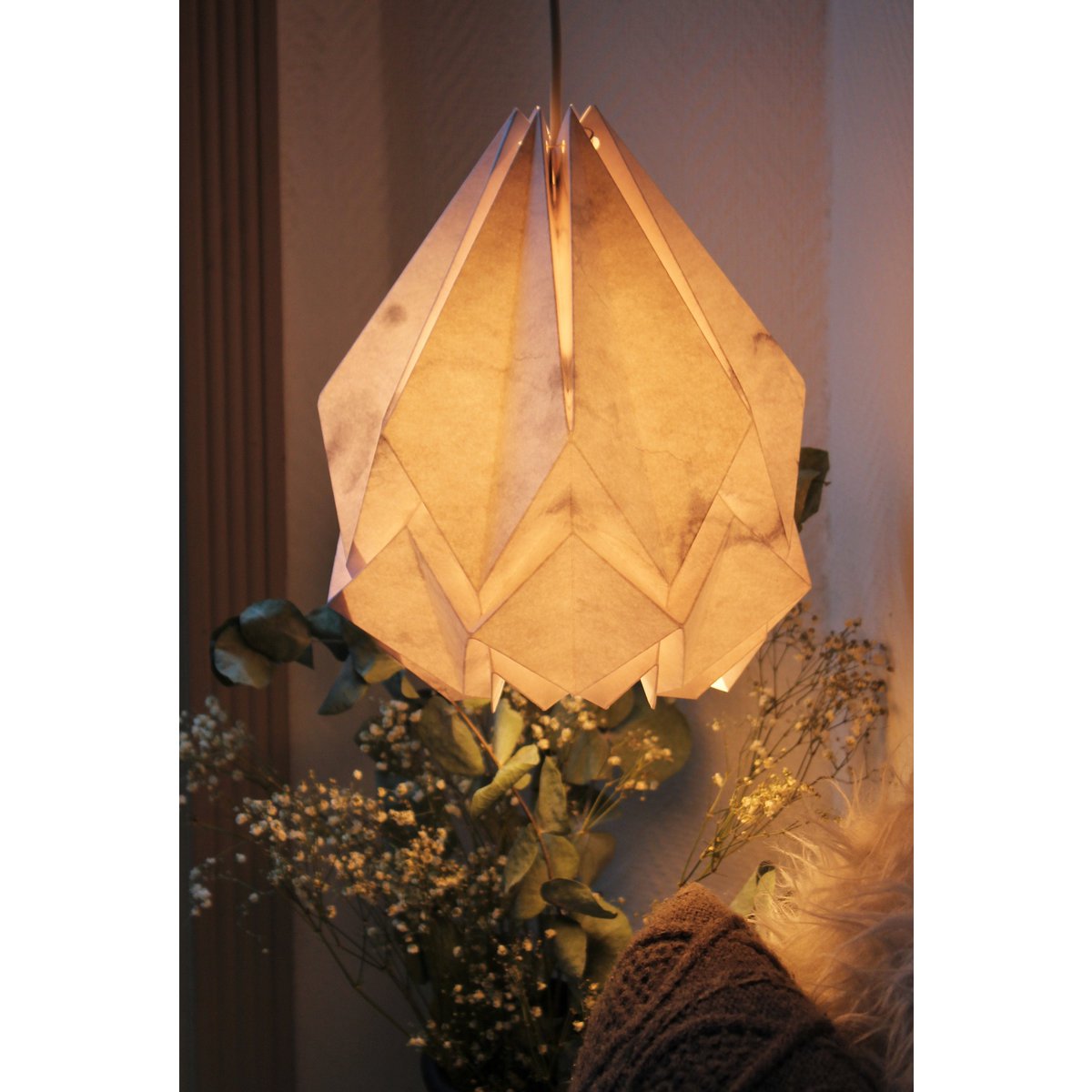 Papierowa lampa wisząca Origami - Zimowy wzór - rozmiar M