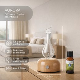 Diffusore a nebulizzazione - Aurora - legno e vetro FSC - Design sobrio e moderno - Funzione timer - Tasto dimmer - Idea regalo decorativa