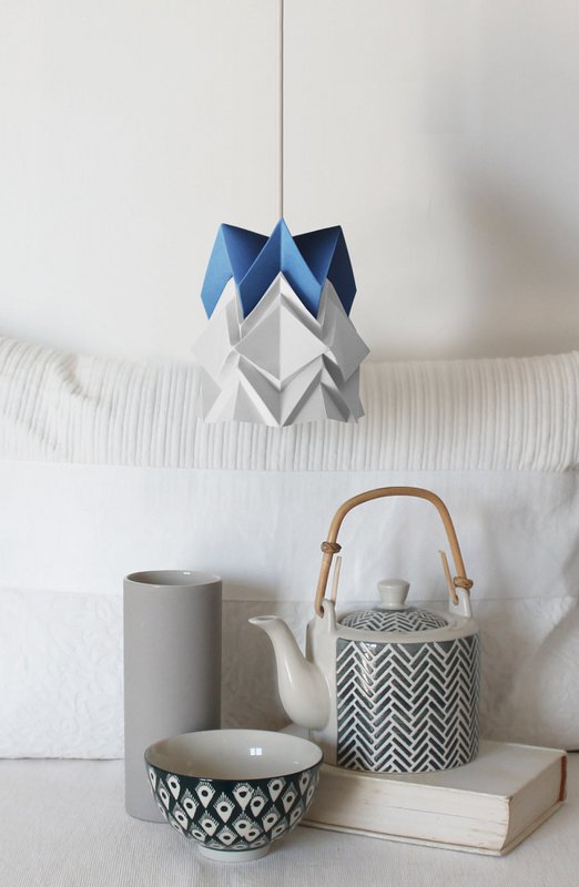 Drewniana lampa ścienna i małe zawieszenie Bicolor Origami z papieru