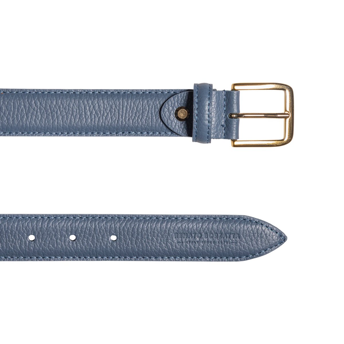 RB4023P | Women's Belt Made in Italy in Genuine Dollar Grained Leather. Buckle in shiny gold finish. Aviation color. Dimensions: 115 x 3.0 x 0.5 cm (waistline 100 cm)