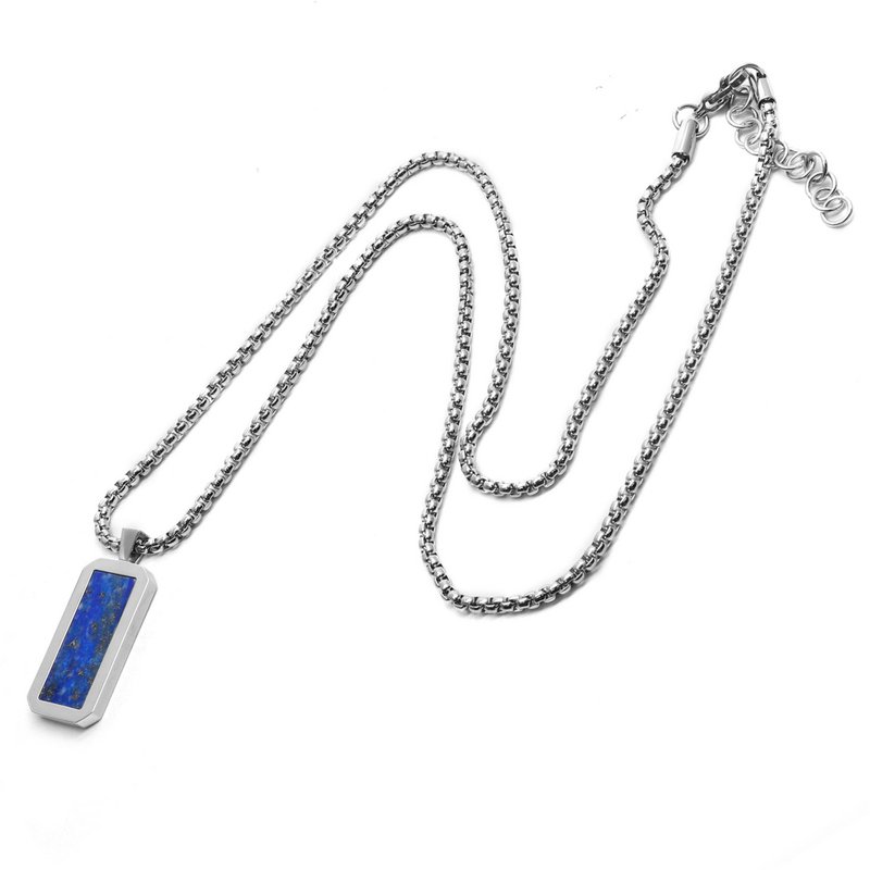Collar de acero inoxidable de plata para hombres con colgante de lapislázuli rectángulo