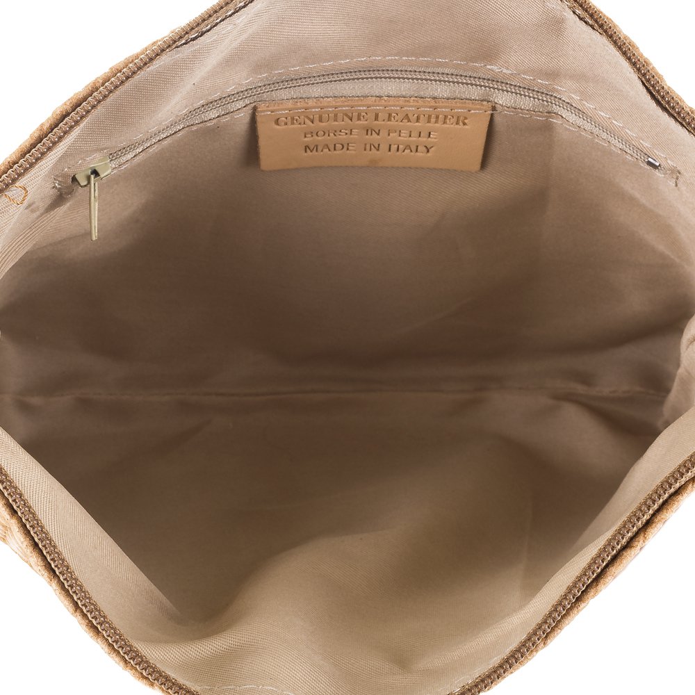 Firenze Artegiani. Genova Bolso bandolera Mujer.Piel auténtica Gamuza Grabado Espiga