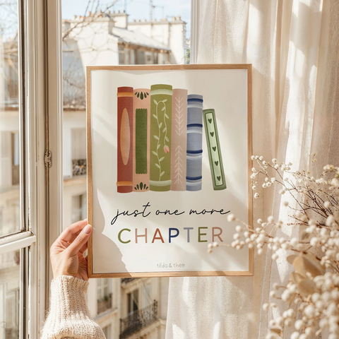 Poster reading books "One More Chapter" - art print book reading corner gift bookworm