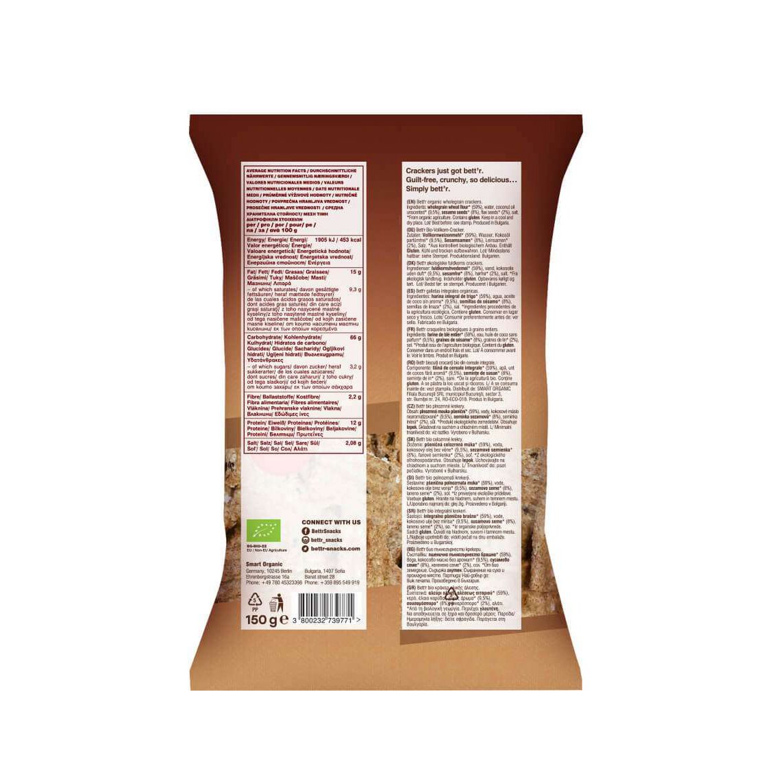 Seed Crackers Wholegrain, organic, Bett'r, 150g
