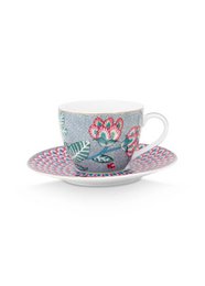 Set/2 Espresso Cups & Saucers Flower Festival Light Blue 120ml
