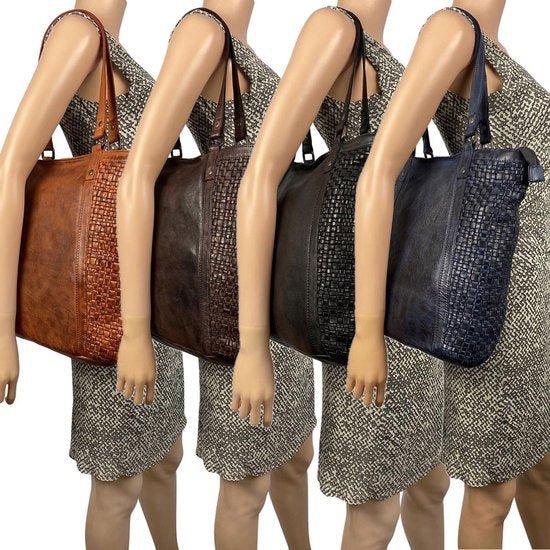 Arrigo Ladies Shopper - sort flettet læder med lynlås