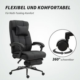 Office chair with pillow armrest Desk chair with tilt angle Height-adjustable swivel chair with footrest Linen foam PVC Light gray 66 x 76 x 112-120 cm