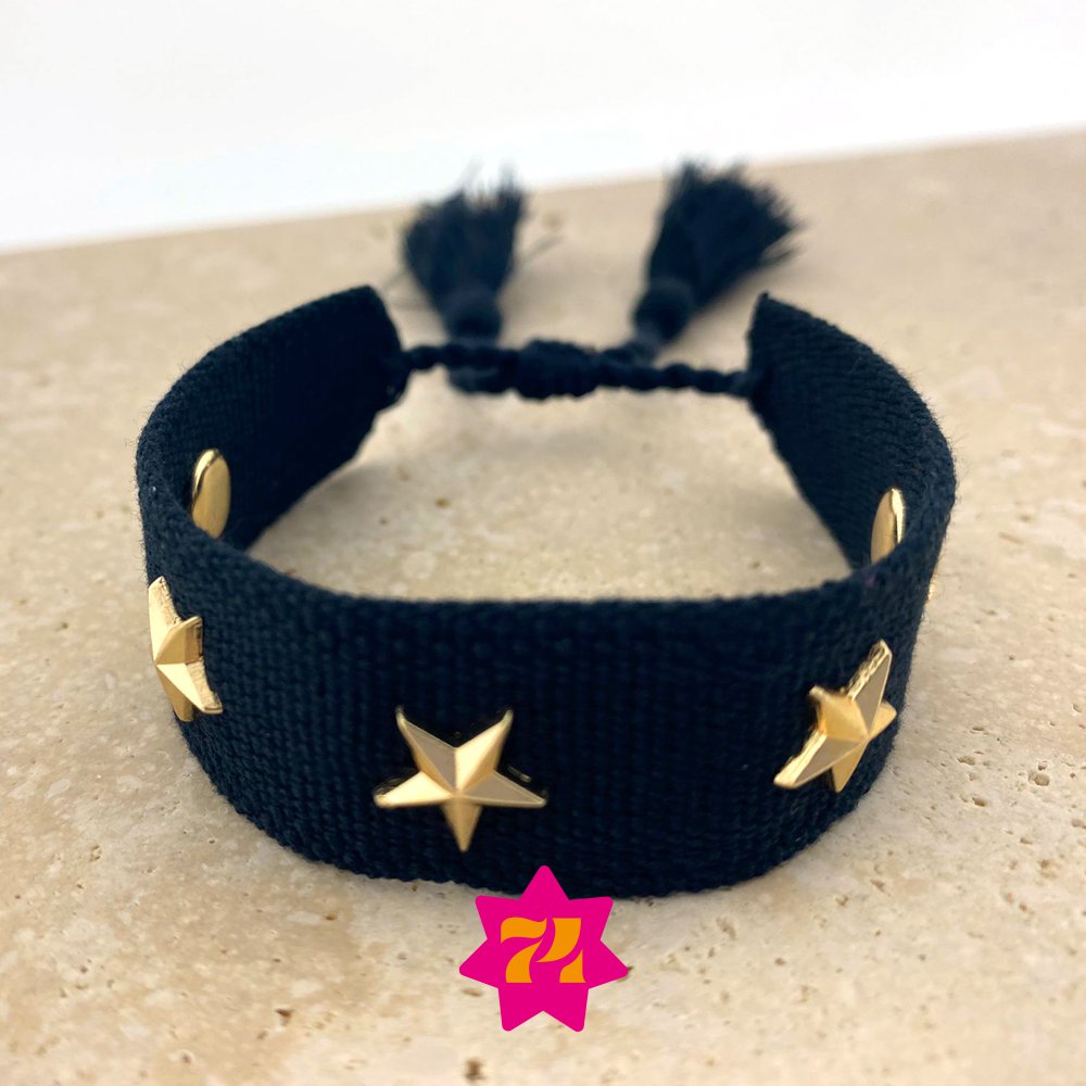 Vævet armbånd sort guld stjerner