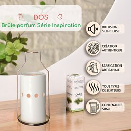Parfümbrenner Inspirationsserie – Rückseite – Fondants und duftende Wachse – Teelichthalter aus Metall und Keramik – Diffusionszubehör