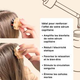 Flower Scalp Brush in FSC Beech Wood - 9 Natural Stone Massage Points - Stimulates Blood Circulation - Revitalizes Scalp - Natural Lithotherapy Hair Care
