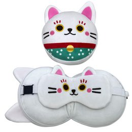 Relaxeazzz Maneki Neko Lucky Cat Plush Travel Pillow & Eye Mask