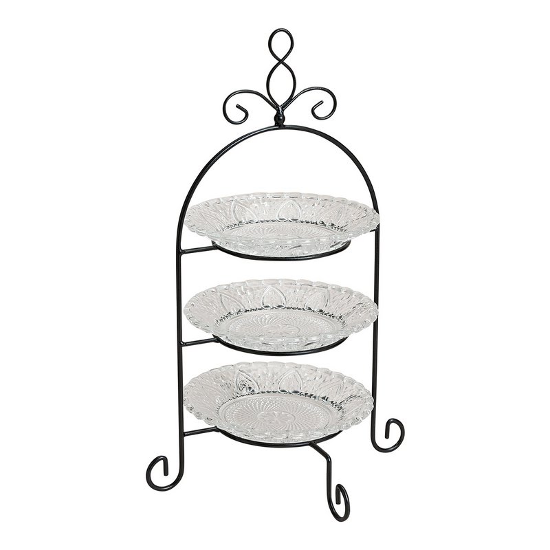 Cake stand with 3 levels made of glass/metal (W/H/D) 22x37x22 cm
