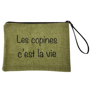 Beutel L, „Friends are life“ anjou khaki