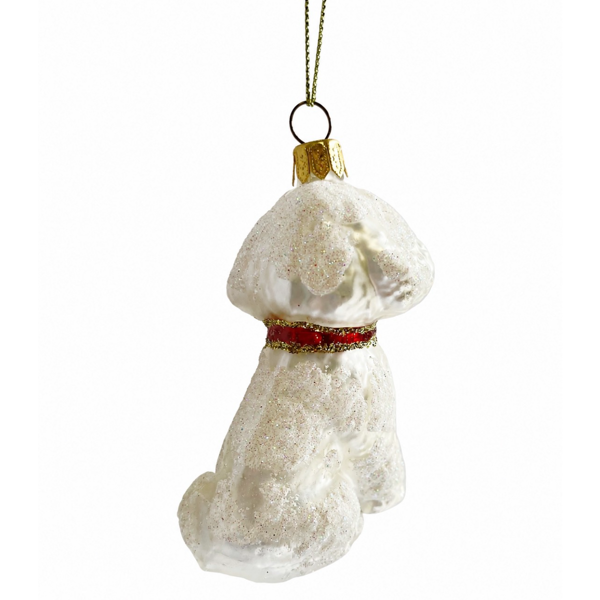 Glazen luxe kerstbal, ornament wit hondje made in Poland