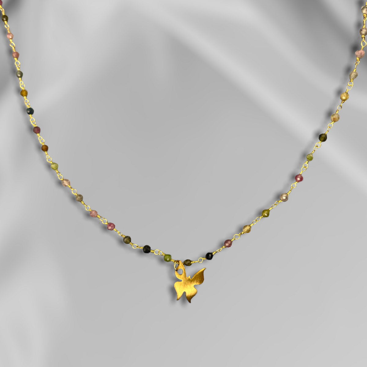 Toermalijn gouden vlinderketting - edelsteen gradiënt metamorfose hanger VIK-134 ketting