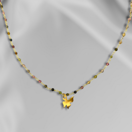 Toermalijn gouden vlinderketting - edelsteen gradiënt metamorfose hanger VIK-134 ketting