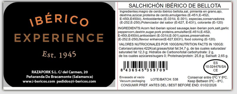 Iberian acorn pølse 1,1-1,3 kg