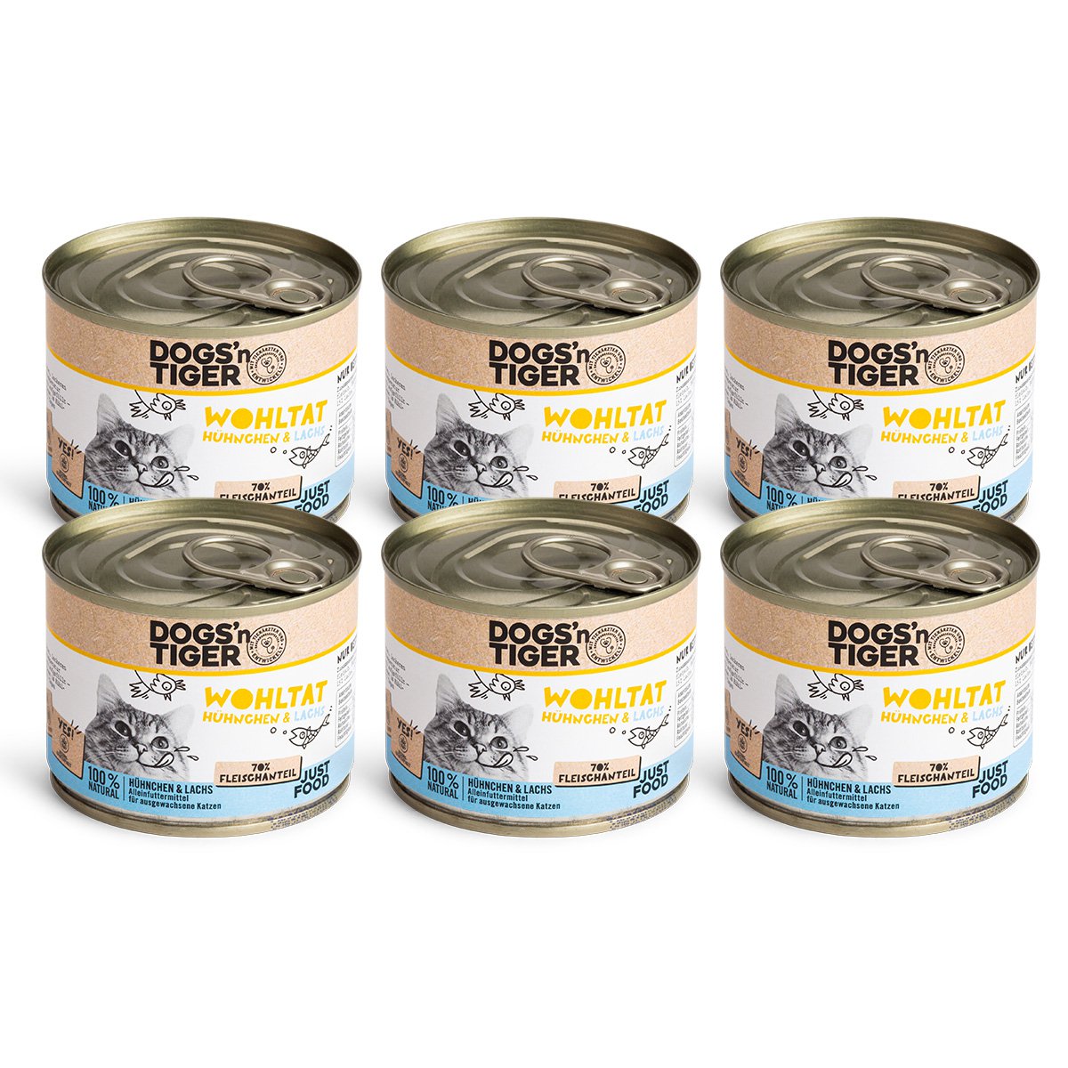 Dogs'n Tiger Adult Premium kattefoder, Wohltat, vådfoder, kornfrit, kylling og laks