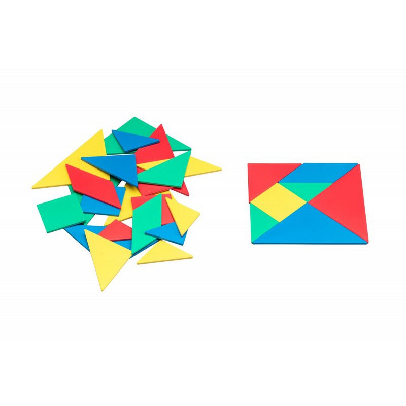 Tangram set in 4 colors (28 pieces) | Geometry pattern laying learn math school