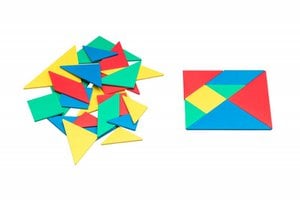 Tangram set in 4 colors (28 pieces) | Geometry pattern laying learn math school