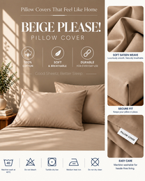 Housse de coussin - Satin de coton 400 fils au pouce - Beige S'il vous plaît !