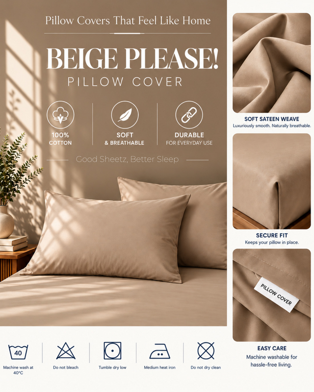 Housse de coussin - Satin de coton 400 fils au pouce - Beige S'il vous plaît !