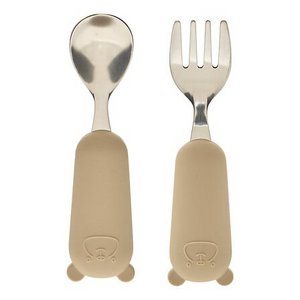baby silicone stainless steel Cutlery beige