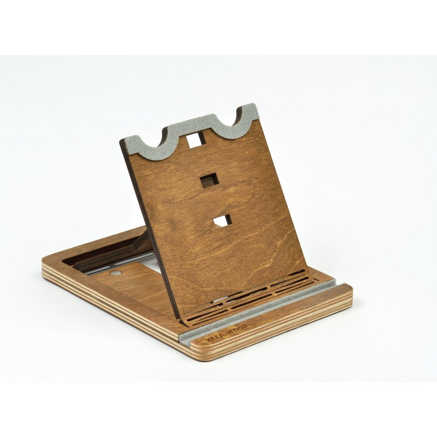 Supporto per tablet in legno fatto a mano Krea-Wood realizzato in legno di betulla, colore marrone