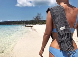 Stonewashed Beach Towel 100% Cotton Black 160x100