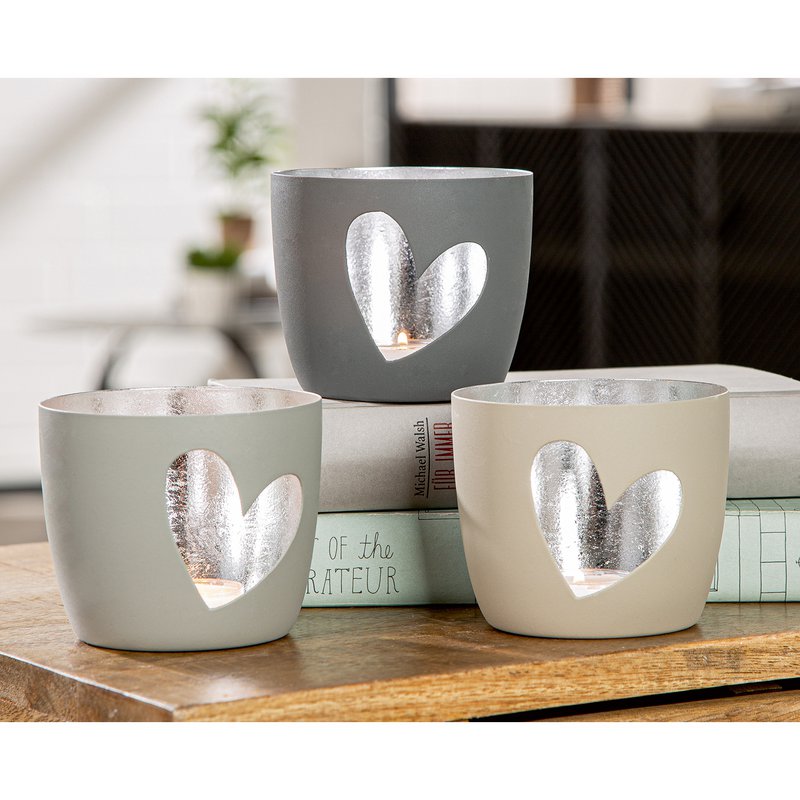 Windlicht rund Heart 3-sort. H. 8,5 cm, VE 9