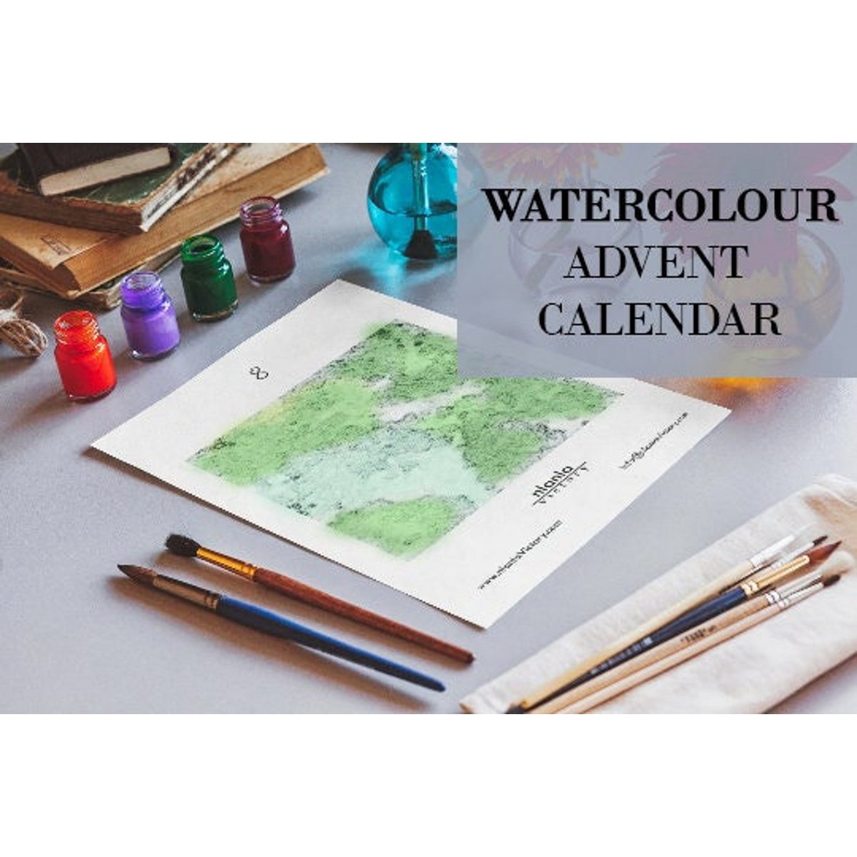 Calendario dell'Avvento ad acquerello, Calendario dell'Avvento dipinto, Kit di pittura, Conto alla rovescia di Natale