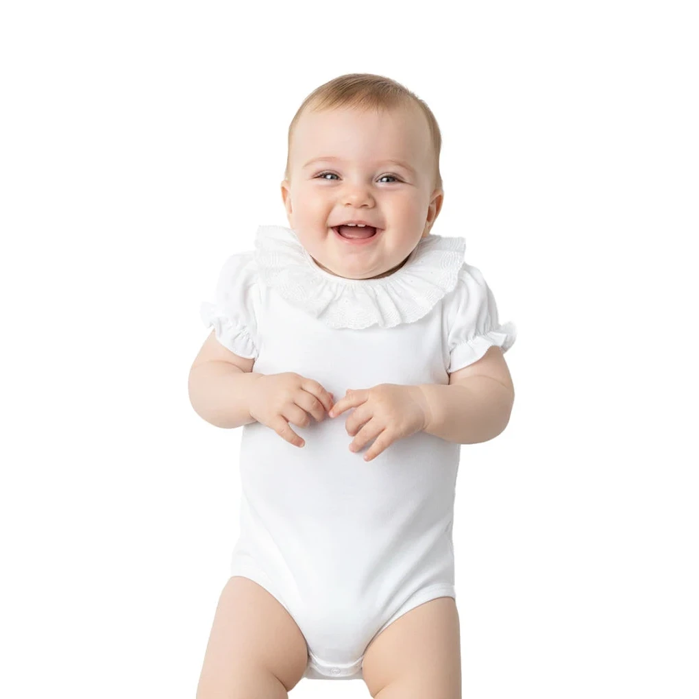 Babybroderet bodysuit med flæsekrave, kortærmet, pige