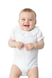 Babybroderet bodysuit med flæsekrave, kortærmet, pige
