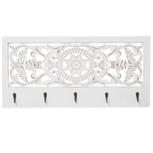 OPEN WOODEN COAT RACK WITH 5 METAL HOOKS 60X29X10CM, WOOD: DM LL70093