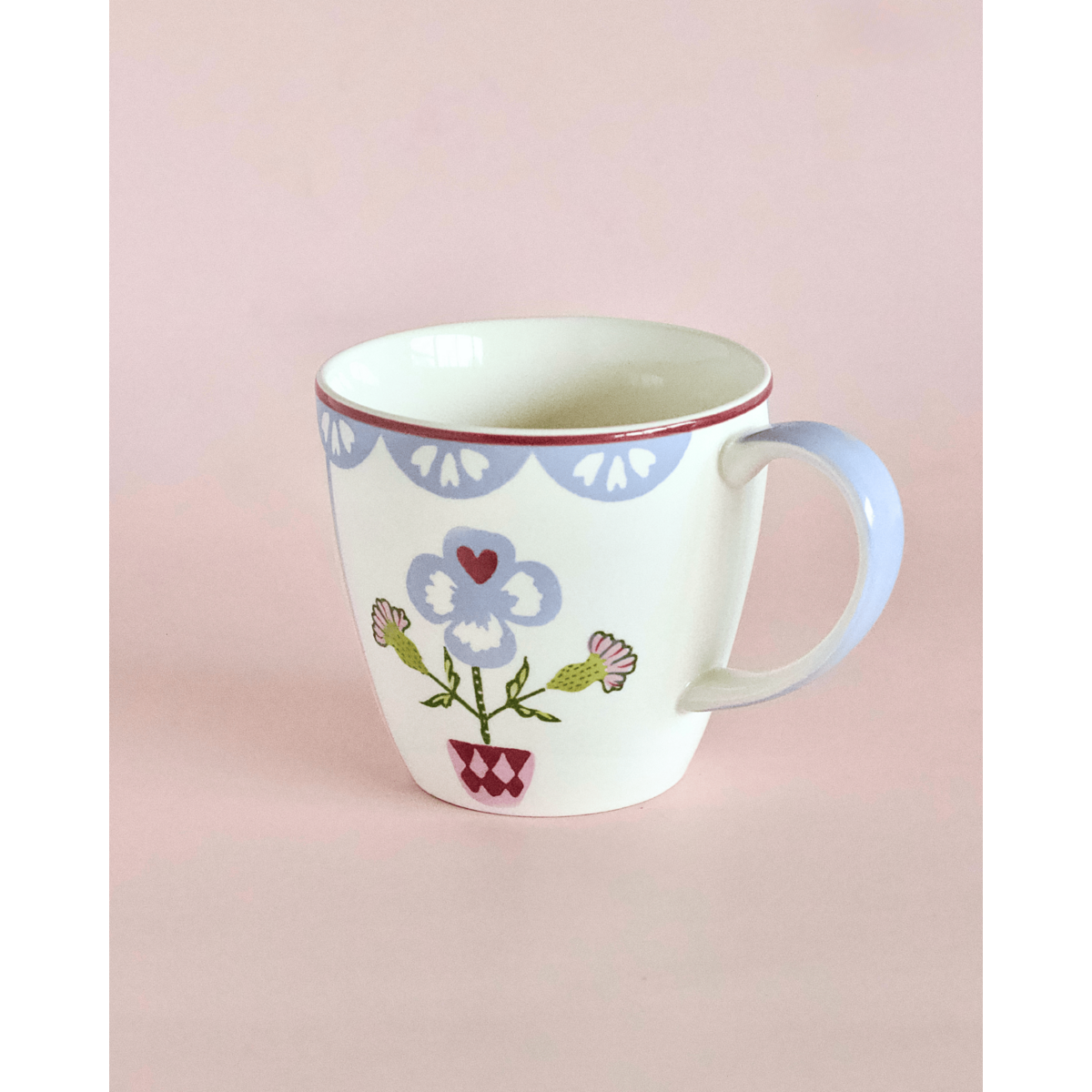 Handpainted Ceramic Coffee Mug With Lid - Floral Pattern, 385ml