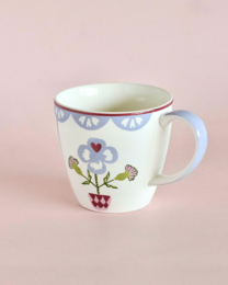 Handpainted Ceramic Coffee Mug With Lid - Floral Pattern, 385ml