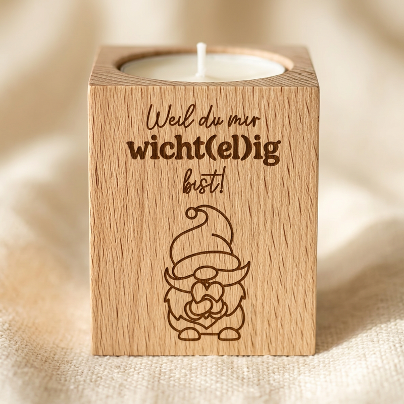 Teelichthalter Holz „Weil du mir wicht(el)ig bist!“ – Weihnachtsgeschenk für Mitarbeiter & Kollegen | inkl. Teelicht