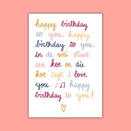  Colorful birthday card with handwritten text in various colors. The card features the text "happy birthday to you, happy birthday to you, in a way, in a way, i love you, i love you, happy birthday" written in a playful, cursive style.