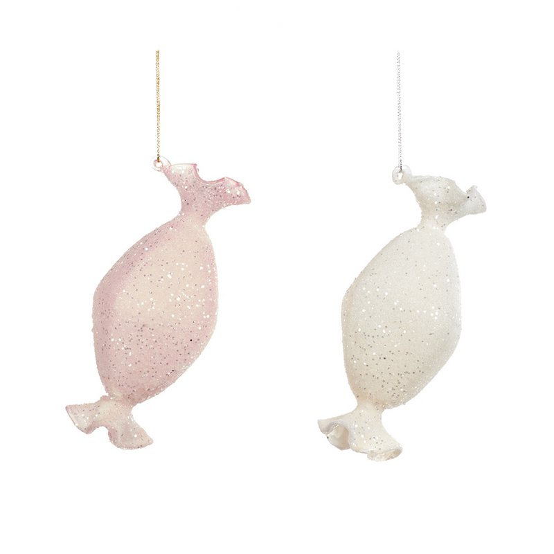 GLSS GLT CANDY ORN ASS/2 PNK/WH 11CM OTHMES