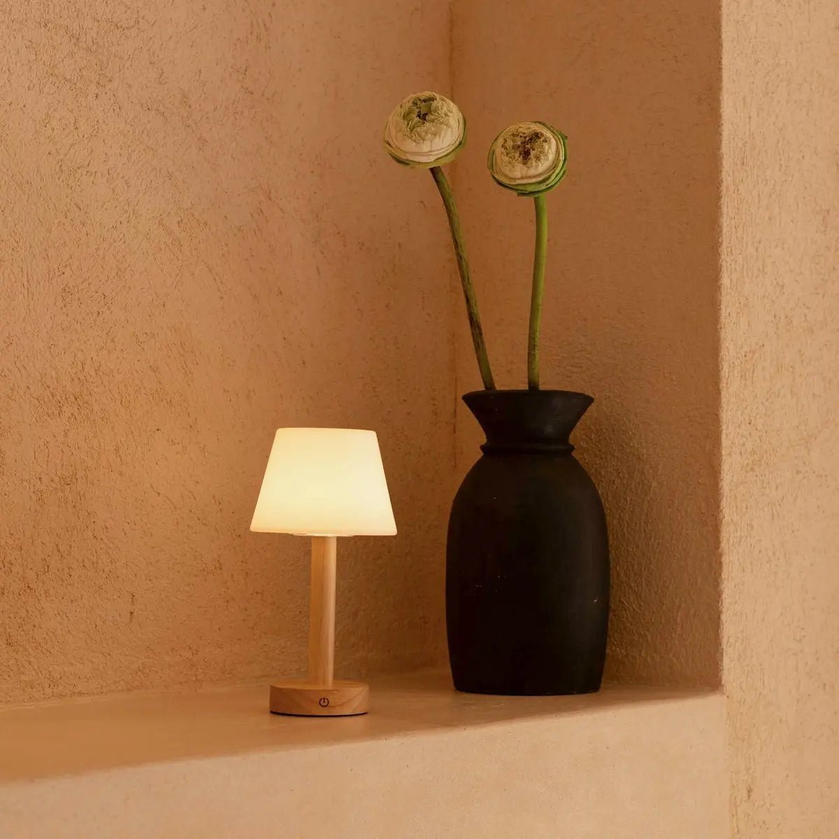 Zoë Light Brown Wooden Rechargeable Table Lamp