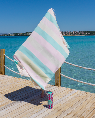 TOWEL TO GO PALERMO Cotton Beach Towel 180x100 cm | Lightweight | Mint / Pink | with Gift Box