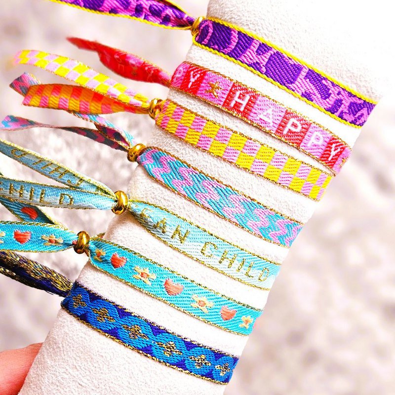 Ribbon bracelet Happy pink