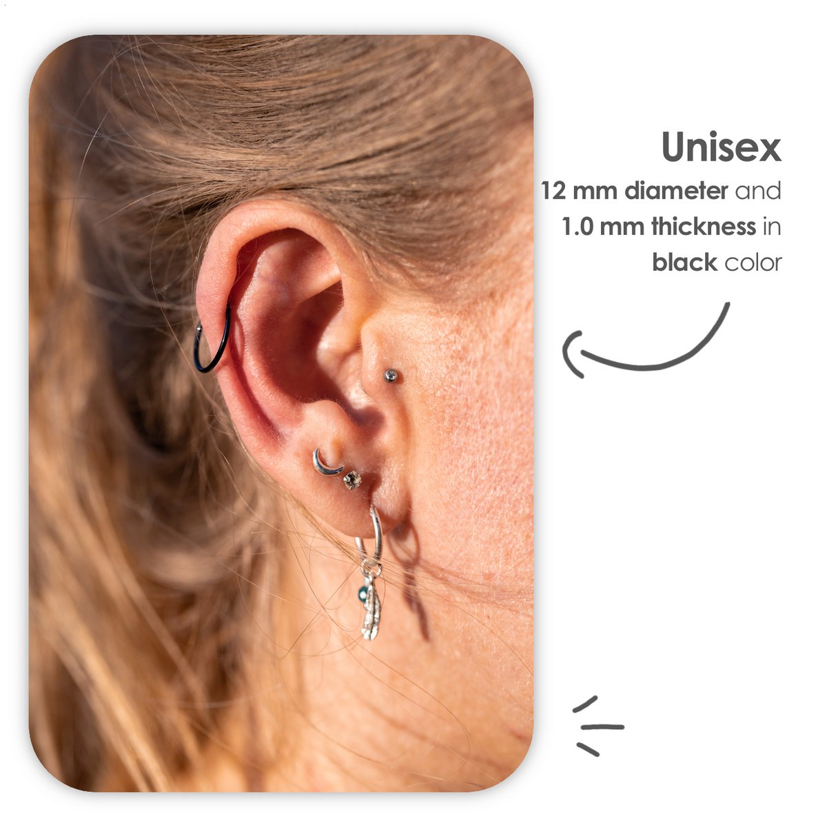 Zwarte Chirurgisch Stalen Ring Piercing — Oorbellen Ringetje Geschikt voor Helix Tragus Septum Lip Neus Wenkbrauw Piercings
