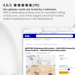 Glasses Cord Woven Silver — 100% Stainless Steel & Unisex Eyewear Cords for Women and Men — Glasses Chain with Extra Loops — Brillenkoord Brillenband Brillenkette Cordon de Lunettes Cordón Para Gafas