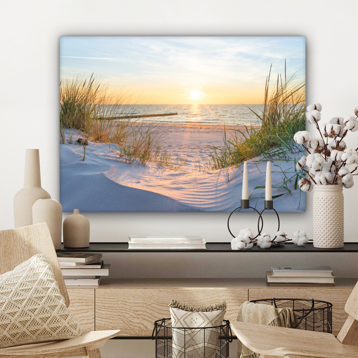 Pintura de lienzo - Decoración de pared - Playa - Sol - Dune - hierba - arena - horizonte