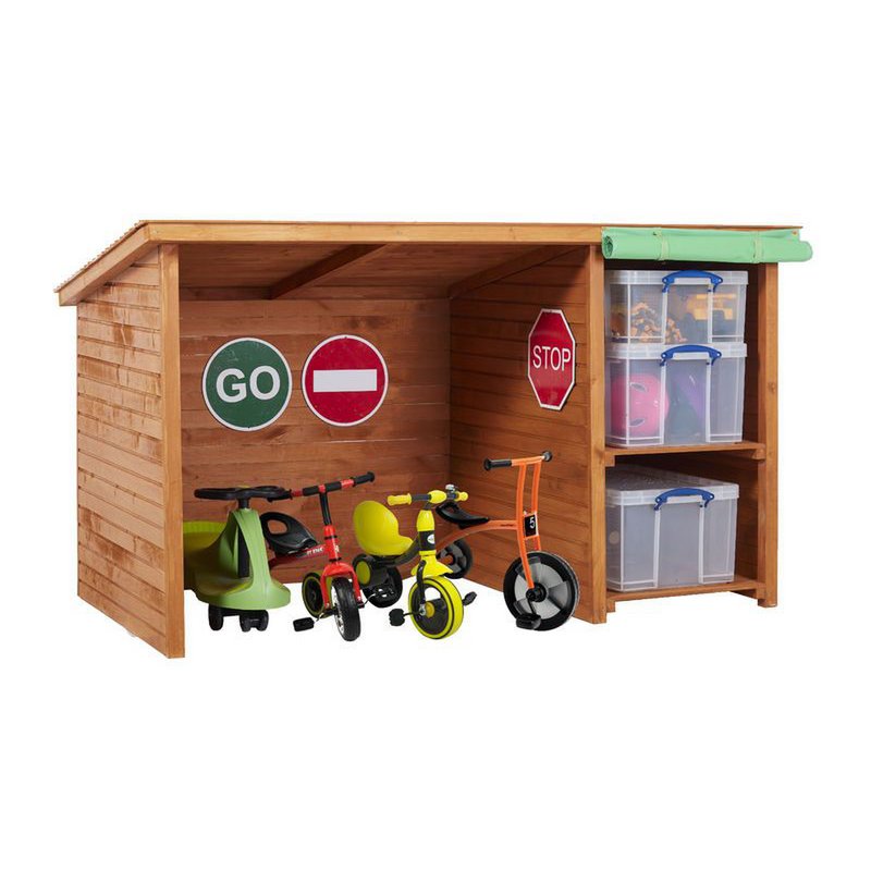 Cozy outdoor bicycle storage space with roll-down cover